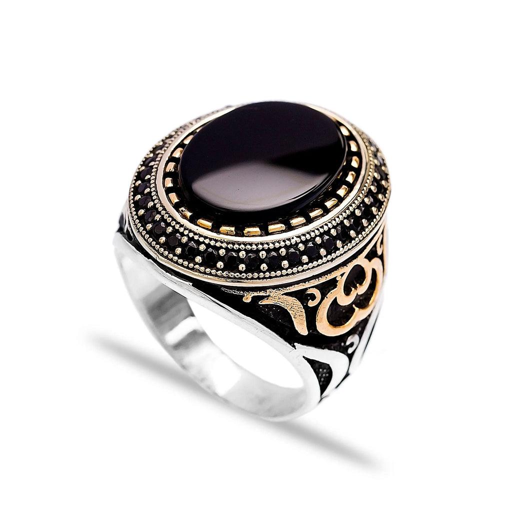 925 Sterling Silver Onyx Stone Oval Shape Men Ring