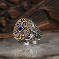 Double Color Gemstone Carved Retro For Men Ring