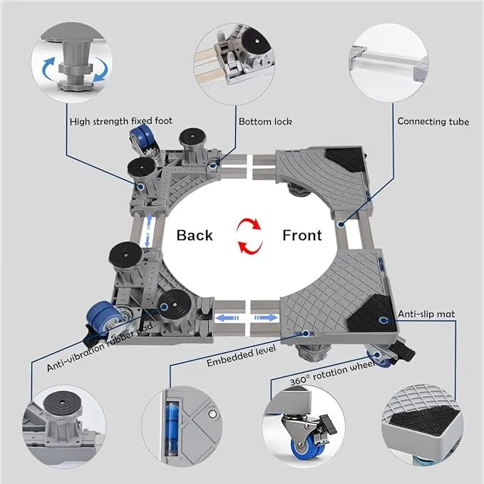 Adjustable Refrigerator / Washing Machine Stand with Wheels