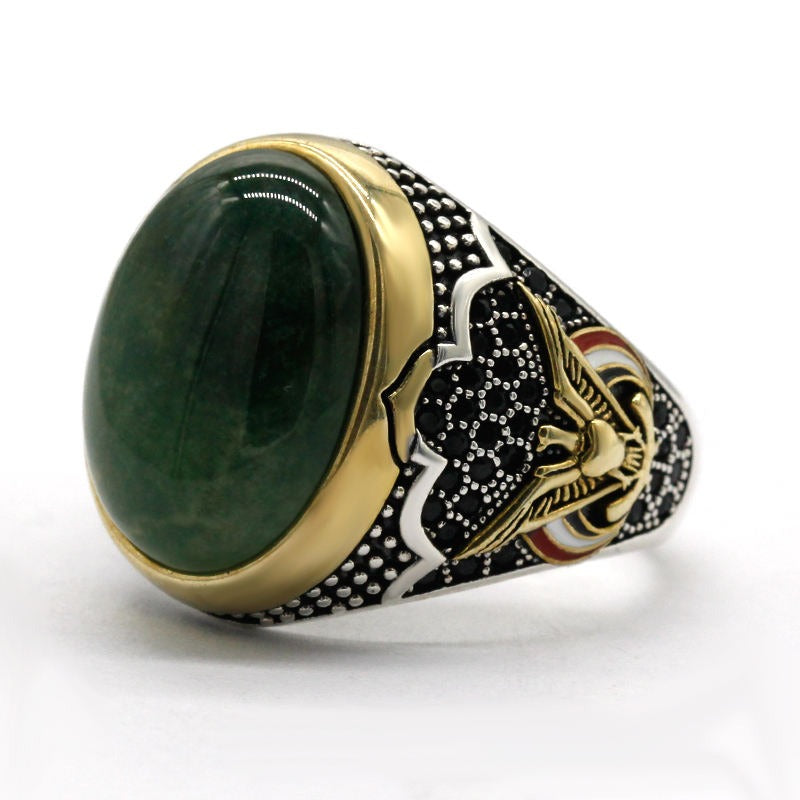 Green Natural Agate Stone 925 Sterling Silver Ring