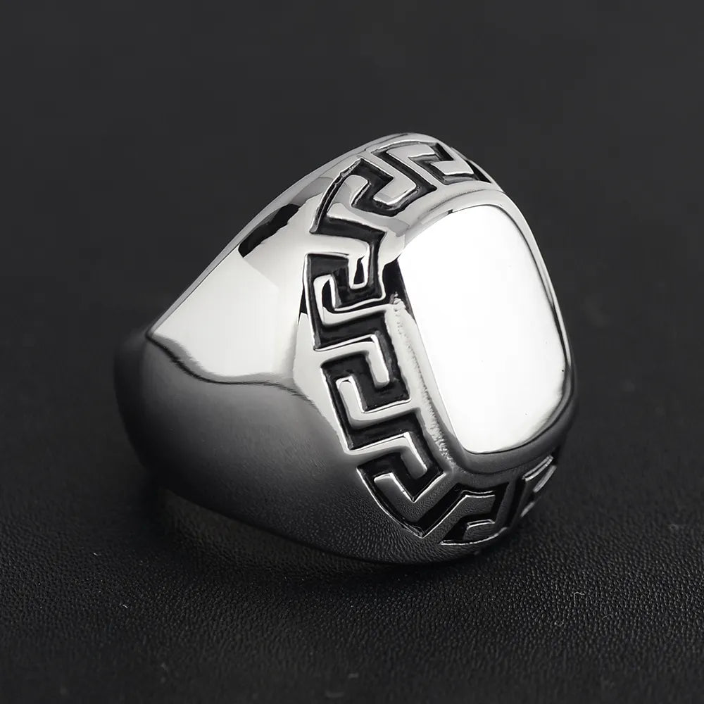 Glossy Great Wall Pattern Geometric Rings for Mens