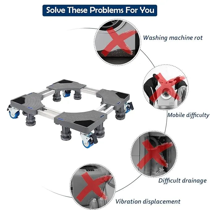 Adjustable Refrigerator / Washing Machine Stand with Wheels