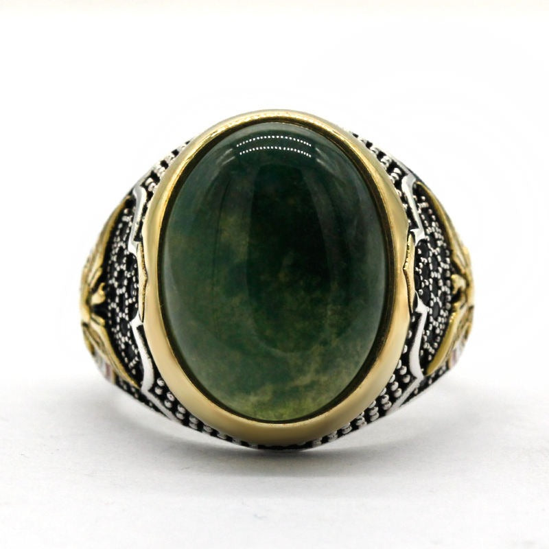 Green Natural Agate Stone 925 Sterling Silver Ring