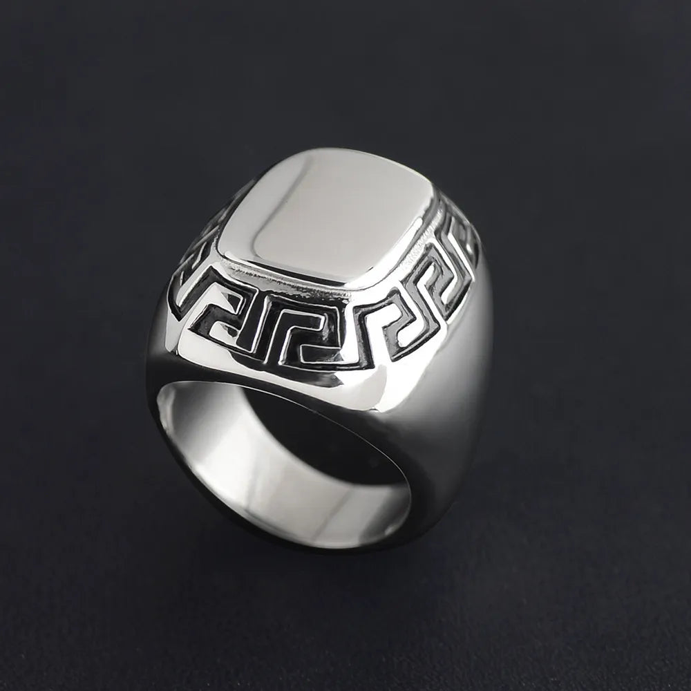 Glossy Great Wall Pattern Geometric Rings for Mens