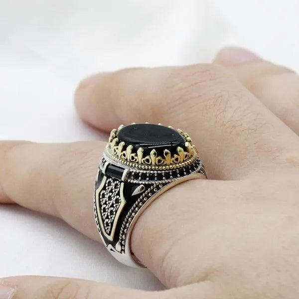 Black Agate 925 Sterling Silver Ring