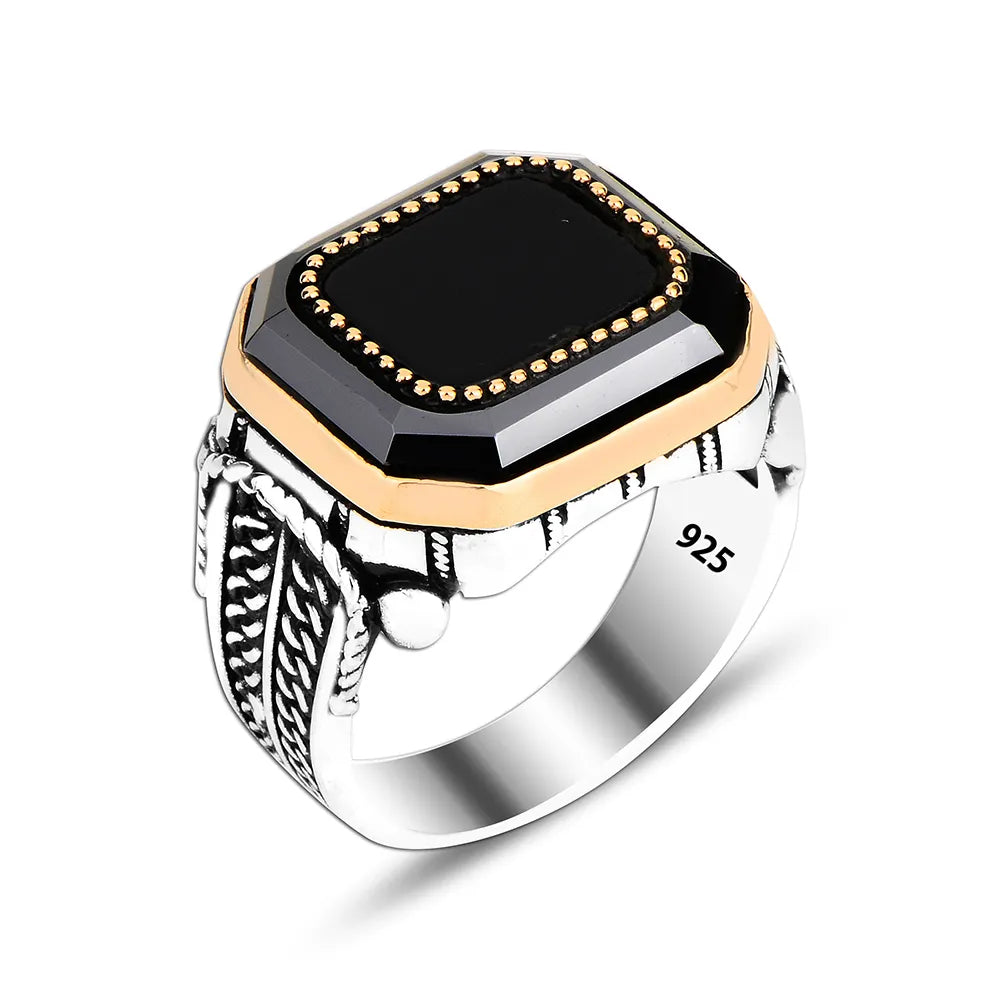 Black Stone Luxury 925 Sterling Silver Men Ring