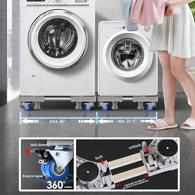 Adjustable Refrigerator / Washing Machine Stand with Wheels