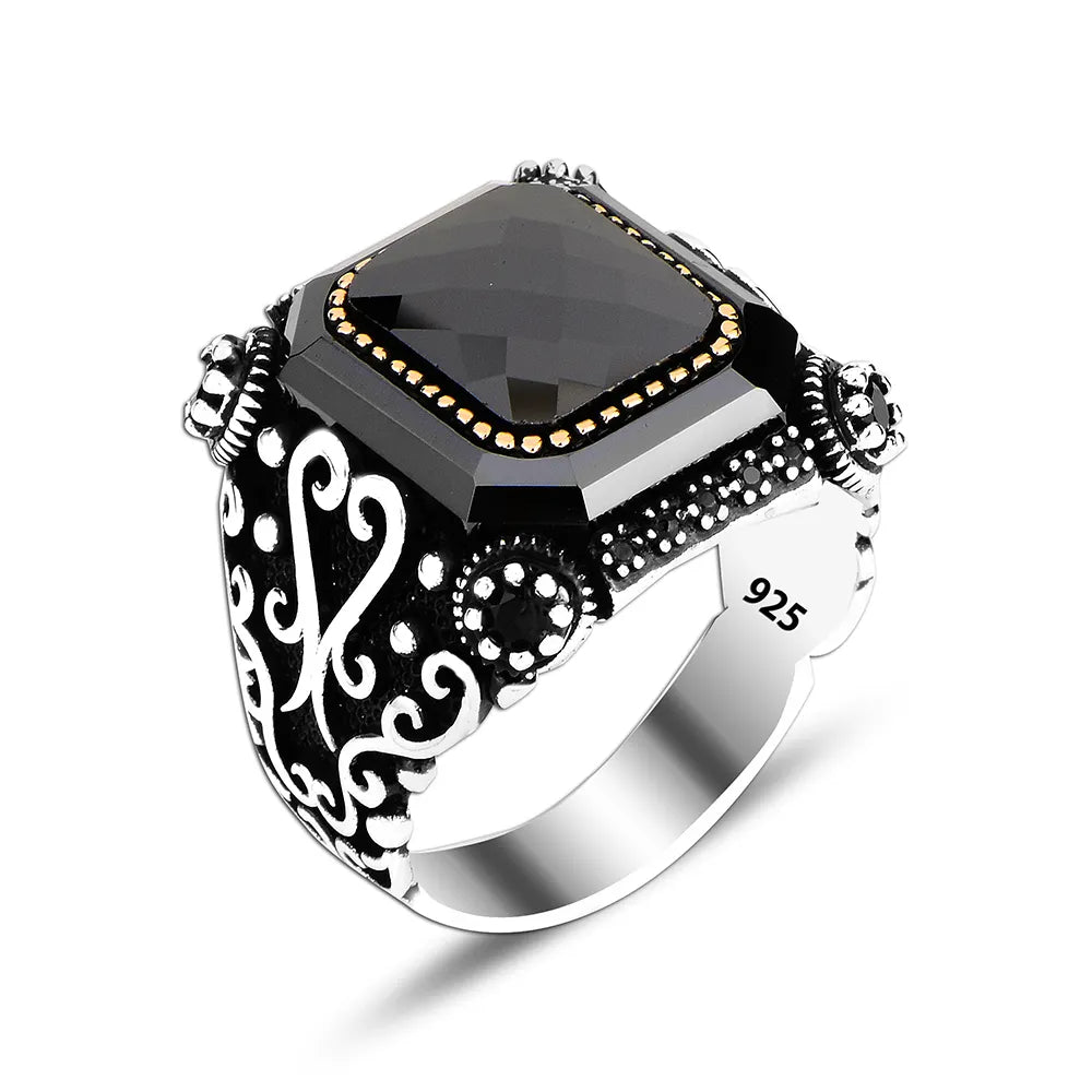 Black Stone Luxury 925 Sterling Silver Men Ring