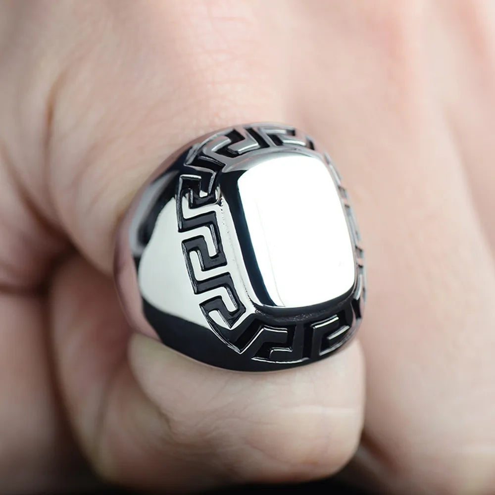 Glossy Great Wall Pattern Geometric Rings for Mens