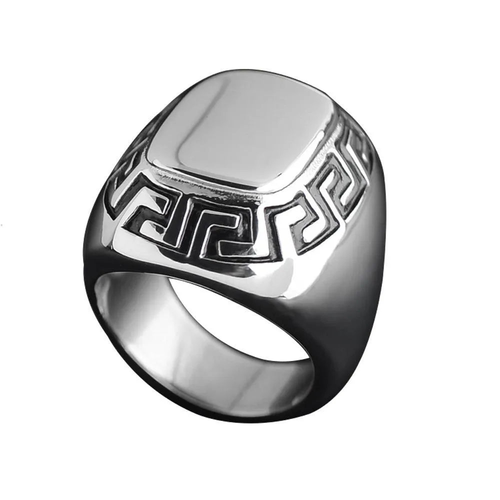 Glossy Great Wall Pattern Geometric Rings for Mens