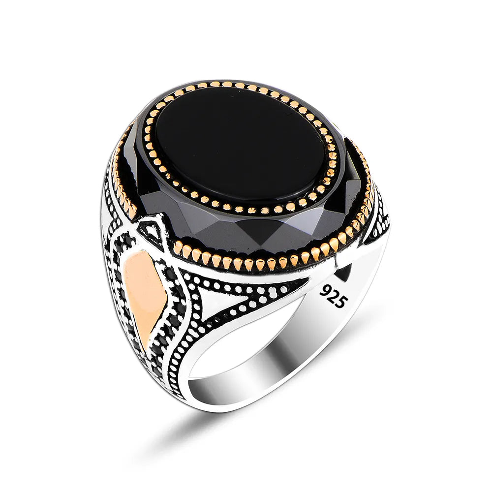 Black Stone Luxury 925 Sterling Silver Men Ring