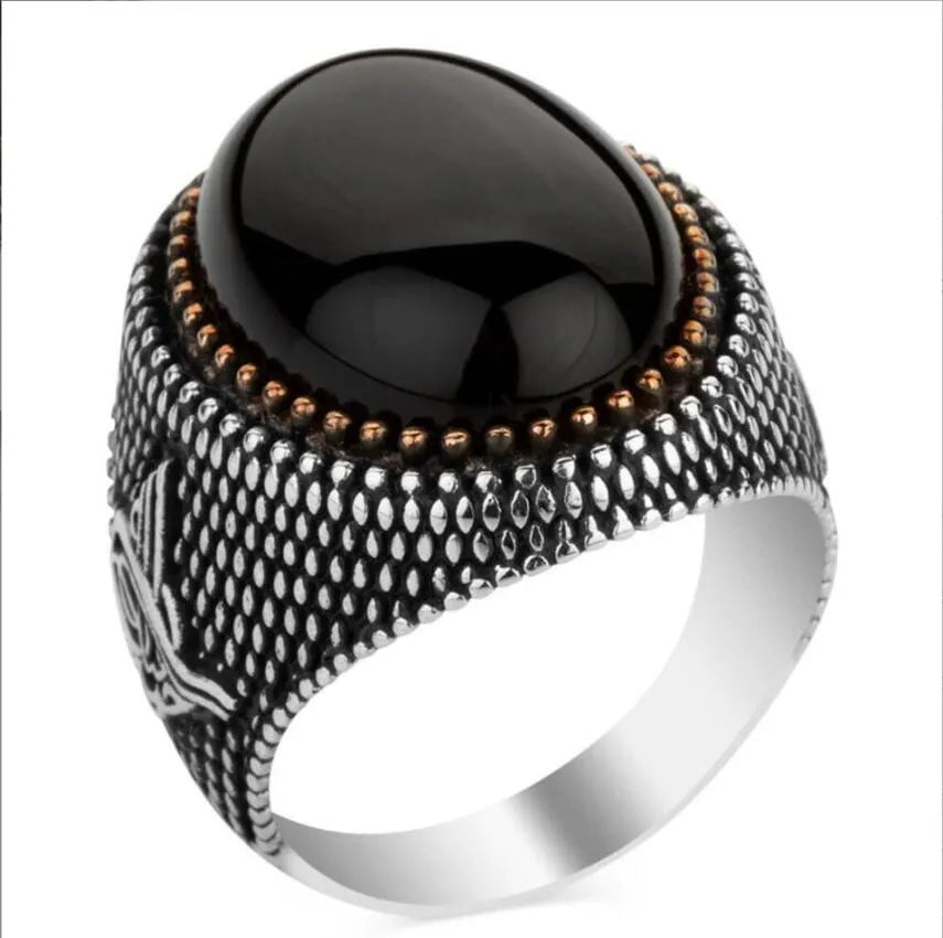 Black Stone Turkish Ottoman Tughra Ring