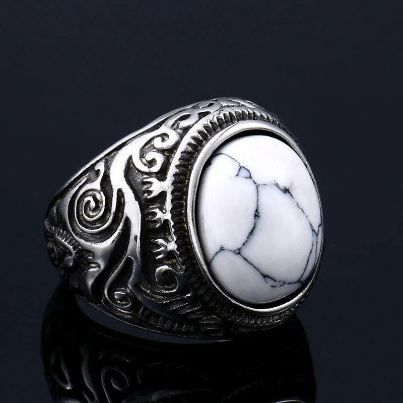Gemstone Stone Tiger Eye Engrave Stainless Steel Silver Ring