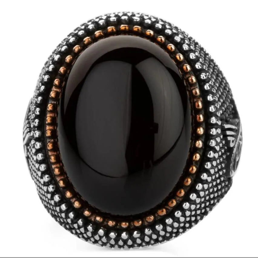 Black Stone Turkish Ottoman Tughra Ring