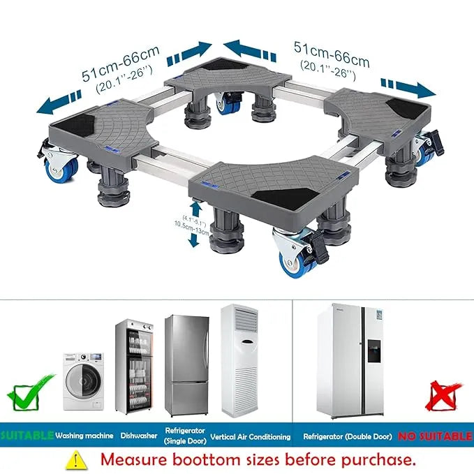 Adjustable Refrigerator / Washing Machine Stand with Wheels