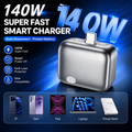 140W super fast smart charger with compatibility icons on a blue background