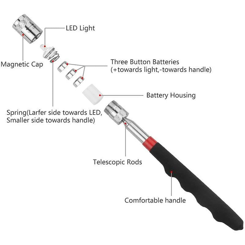 LED Retractable Magnetic Pickup Tool